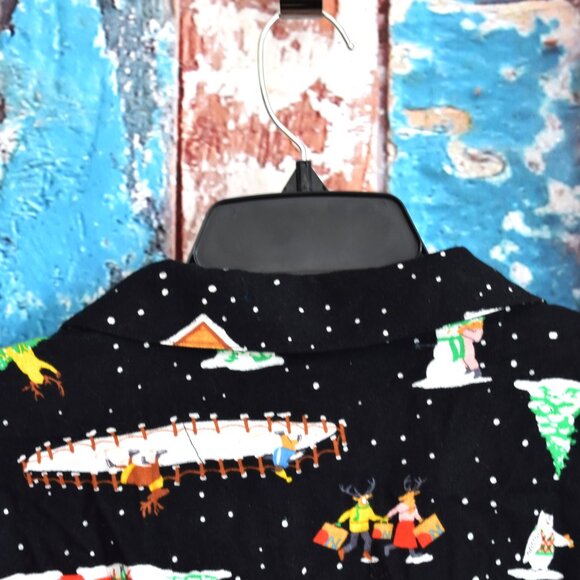 Women's Old Navy Flannel Pajama Shirt Christmas I Love Snow XLARGE Black NEW - Picture 8 of 10